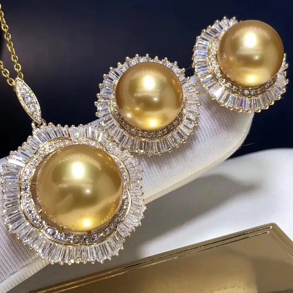 Изящные Ювелирные изделия 14K желтое золото натуральный океан золотой жемчуг 10 14