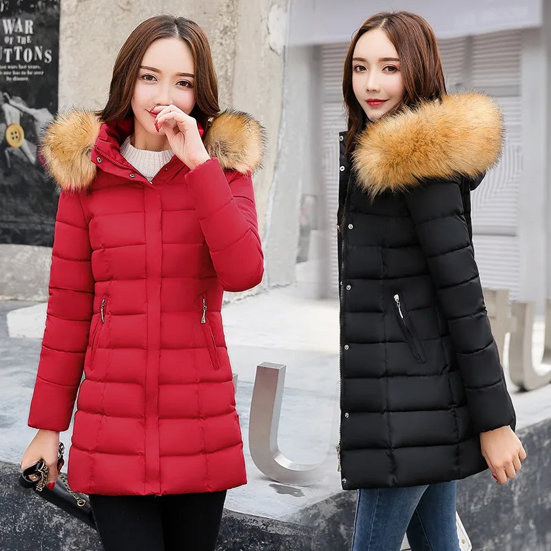 

18 Cotton-padded Clothes Women's Mid-length Thickening Large Fur Collar Korean-style Slim Fit Slimming New Style Large Size down