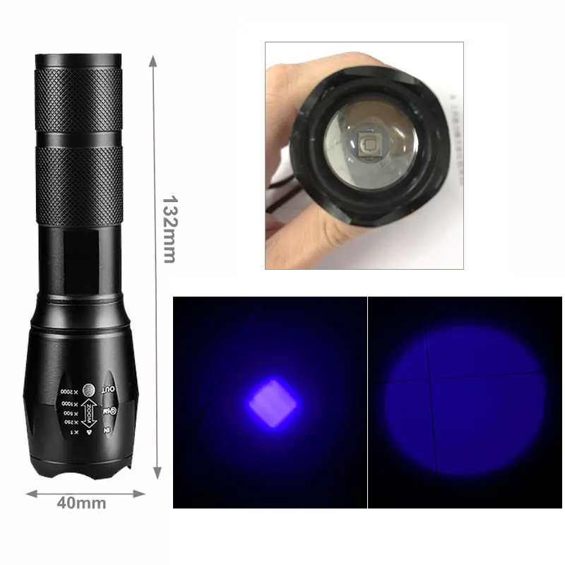 TMWT E17UV зум регулируемый фокус УФ 365nM 395nM ультрафиолетовая вспышка светильник фонарь светодиодный светильник Linterna с 18650 батареей