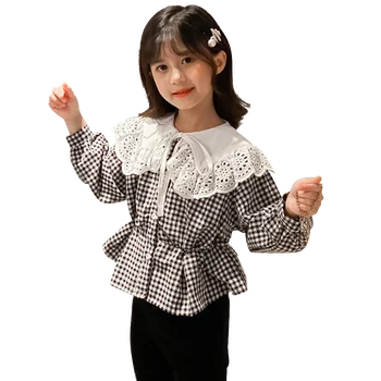 

Girls Blouse Plaid Pattern Kids Blouse For Girls Lace Children's Blouse For Girls 2020 Autumn School Uniform For Girls