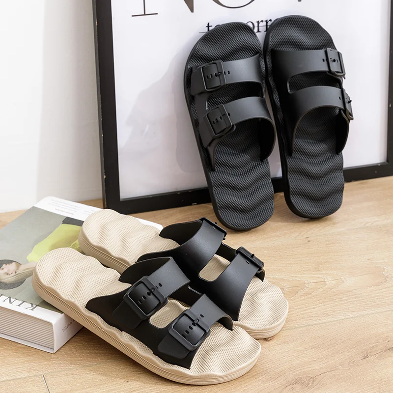 Chaussure Classic Black Sandals for Men Summer Slip on Slippers Beach Buckle Strap Design Male Casual Outdoor Flip Flops 38-47