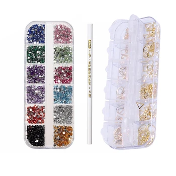 

2 Set Nail Art Decoration: 1 Set 3000Pcs 3D Acrylic 2Mm Rhinestones Gems Studs Kit + Pen, Mix Colors & 1 Set 3D Nail Art Decals
