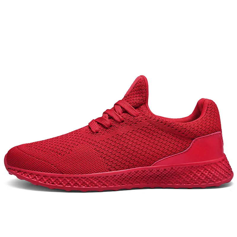 Для взрослых Мужской, большого размера кроссовки для прогулок беговые кроссовки спортивные осенние дышащие сетчатые на шнуровке спортивные кроссовки - Цвет: Красный