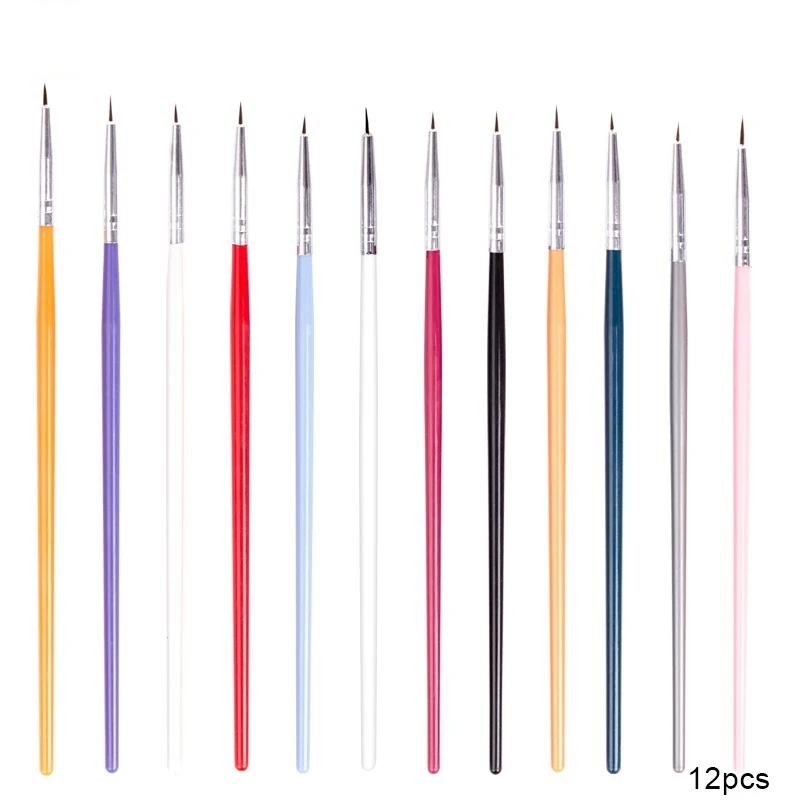 

12Pcs Nail Brushes Set Nail Art Liner Painting Brush Flower Lines Grid Stripe French Design Drawing Pen Manicure Tool