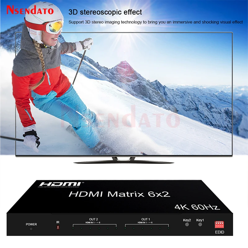 Fora Switcher do Interruptor de Hdmi com Áudio para o Monitor da Tevê do Computador Ps4 6×2 Hdmi Interruptor da Matriz 4k 60hz Hdmi em