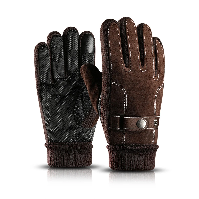 Новые мужские зимние ветрозащитные нескользящие перчатки для верховой езды с сенсорным экраном теплая утолщенная бархатная одежда для холодной погоды Перчатки - Цвет: D-brown