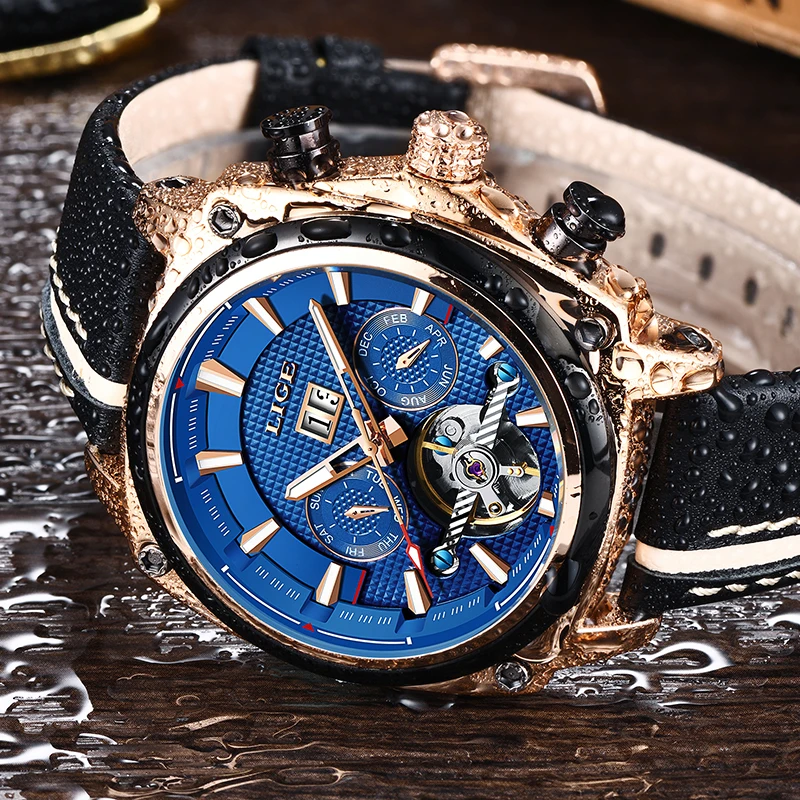 

LIGE Mens Watches Top Brand Mens Military Sport Automatic Watch Tourbillon Waterproof Mechanical watch Relogio Masculino+Box