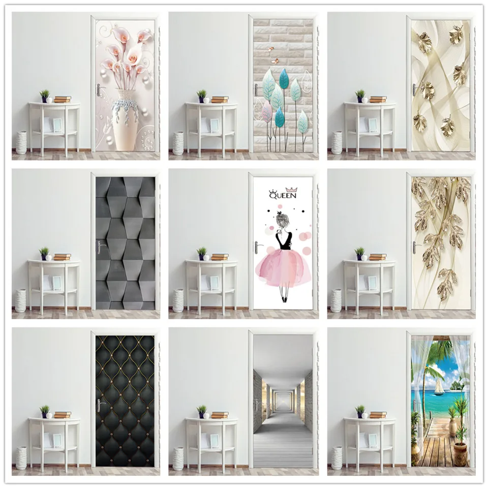 2PCS/Set Modern Design 3D Wallpaper Door Sticker DIY Self Adhesive Mural Home Art Decoration Refurbish Removable PVC Poster | Дом и сад