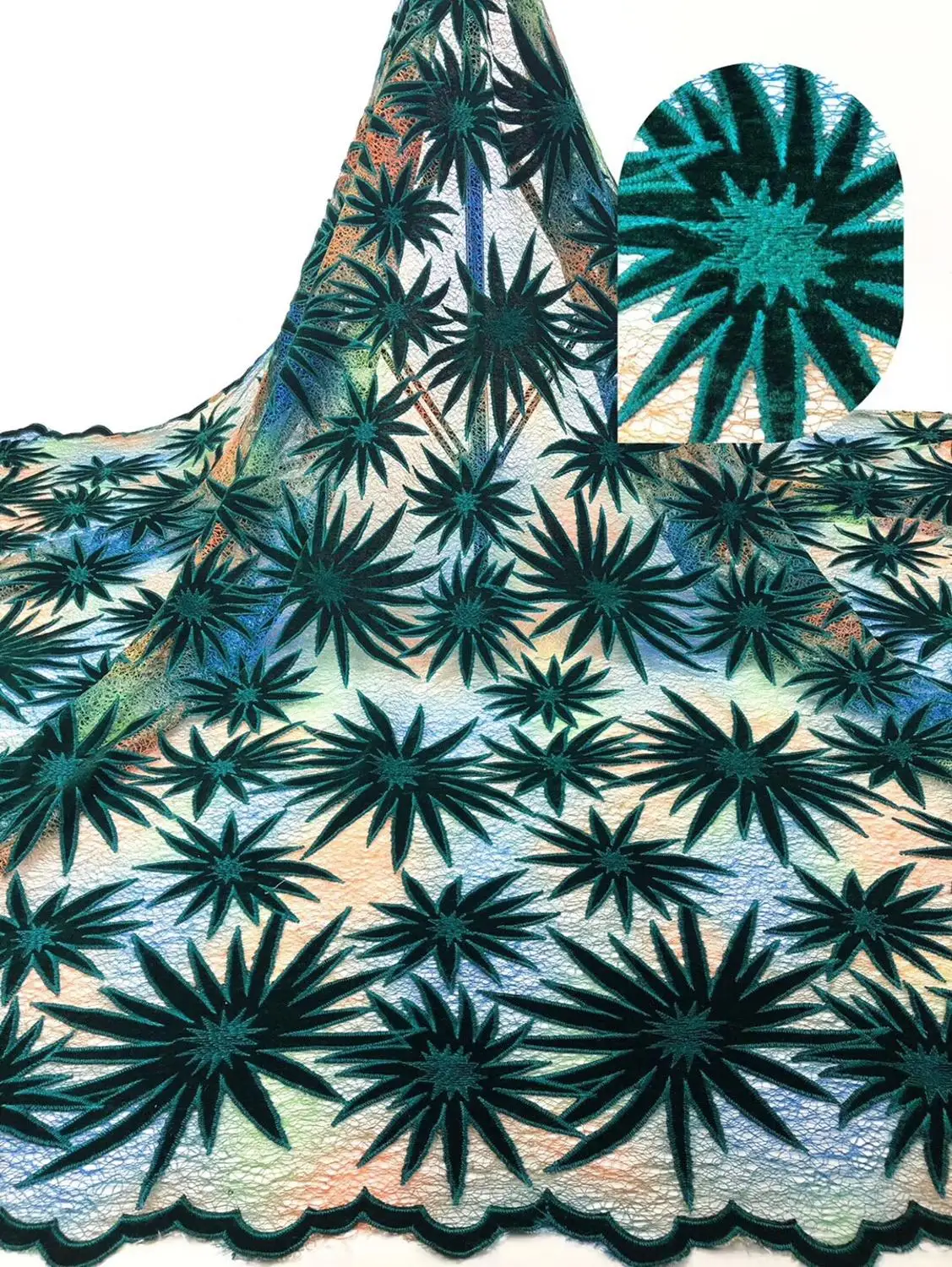 

African lace fabric 5yds/pce colorful net green velvet fabrics women gorgeous exclusive party event aseobi dress 2019 new