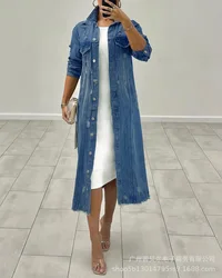 Moda denim jaqueta feminina novas roupas 2021 primavera e no outono novo único breasted longo denim jaqueta feminina