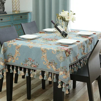 

Hot Sale! European Chenille Floral Printed Jacquard Rectangular Tablecloth