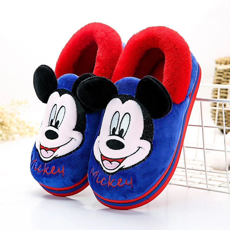 Домашняя обувь из хлопка с рисунком Микки Мауса; Новинка года; теплые детские домашние тапочки; зимняя Нескользящая плюшевая обувь с Минни Маус