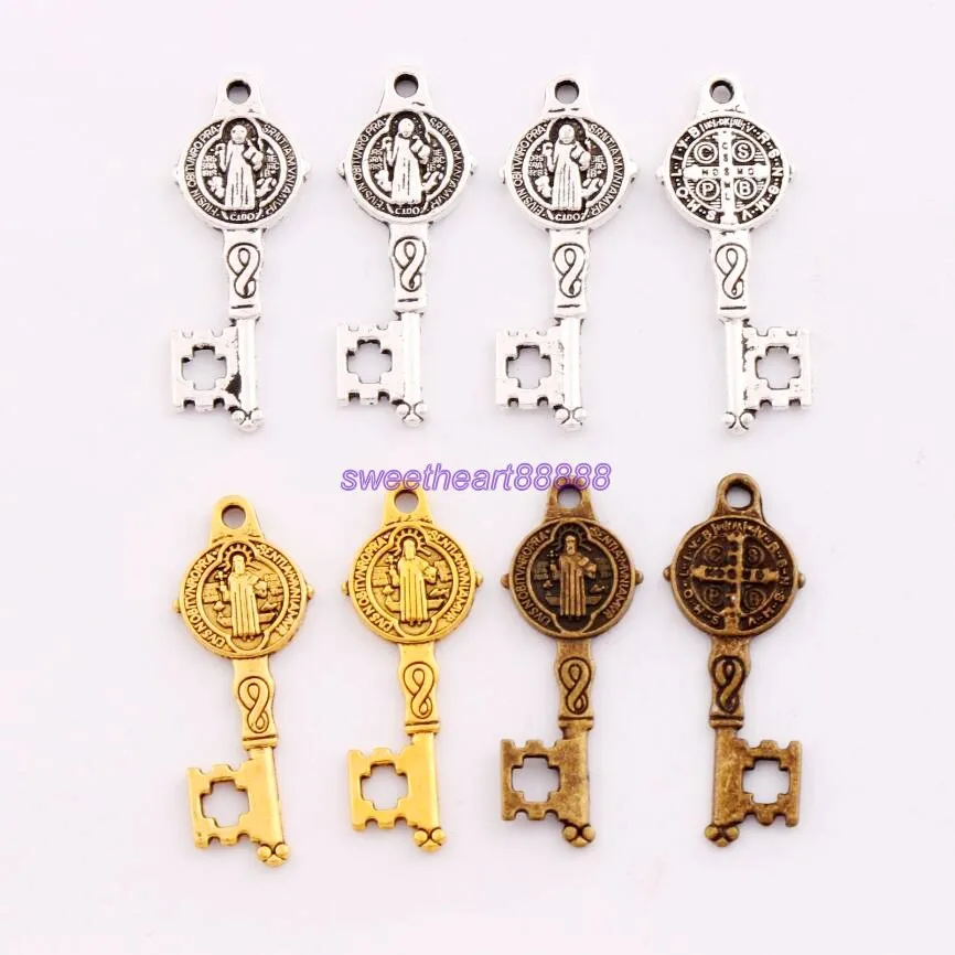 100pcs 12.5x32.7mm Zinc Alloy Saint Benedict Medal Cross Key Charms Pendants Jewelry DIY L1640
