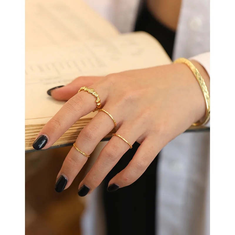 Silver Ring SHANICE Real S925 Sterling Open Irregular Hammer Pattern Minimalist Face Finger Women Adjustable Thin