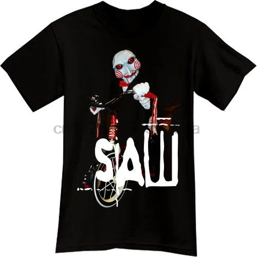 Saw Jigsaw Horror 스릴러 영화 Black T Shirt Tshirt Tee 고품질 캐주얼 인쇄 Tee Trend