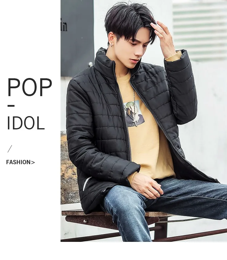 'Winter Men Casual Large Size Stand Collar Cotton-padded Clothes Korean-style Slim Fit Short Fashion Thick Cotton Coat