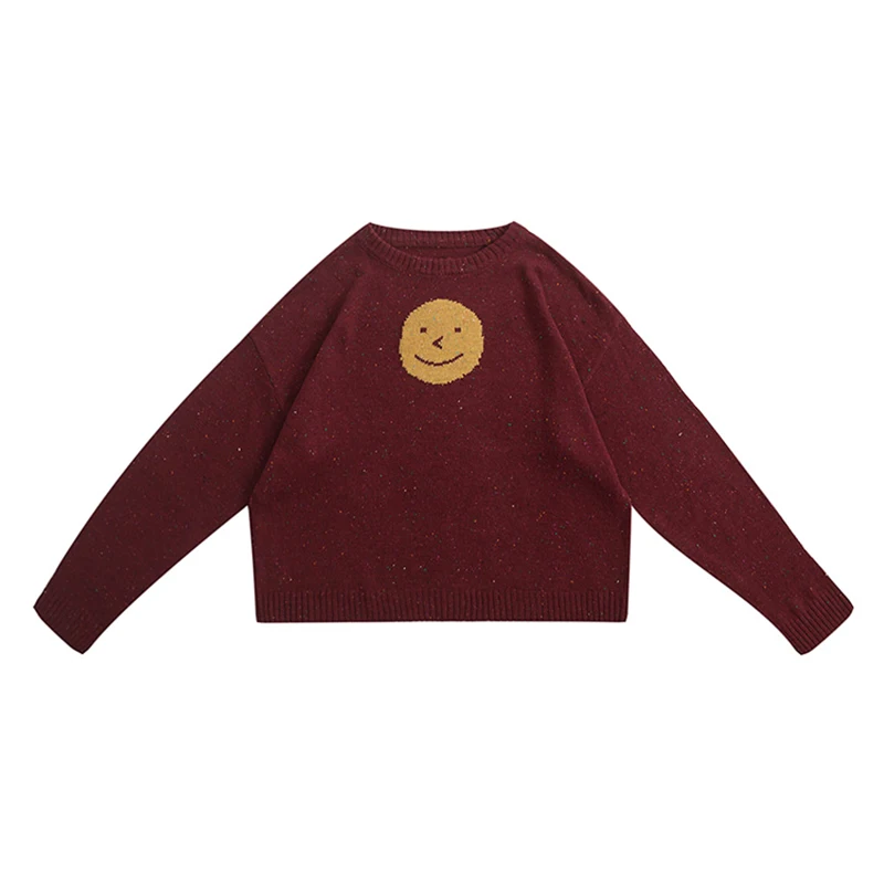 Autumn New Red Sweater Preppy Style Cartoon Print Loose Knit O-neck Pullover Suitable For Teenage Girls Thin | Женская одежда