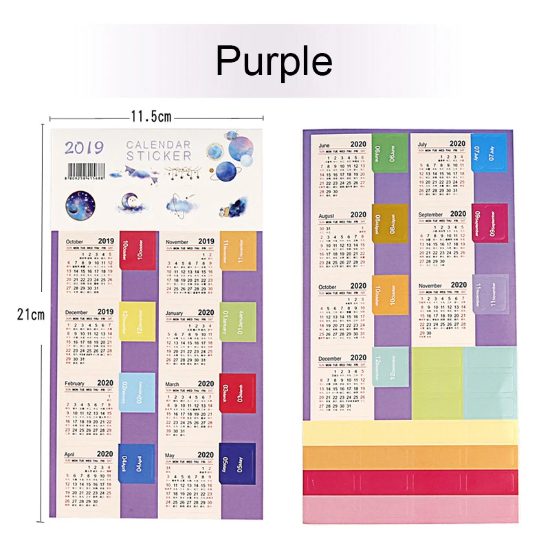 Год, наклейки на календарь, Закладка-индекс, планировщик, Bullet Journal, аксессуары, декоративные наклейки, этикетка, календарь, канцелярские товары, 2 шт - Цвет: Purple background