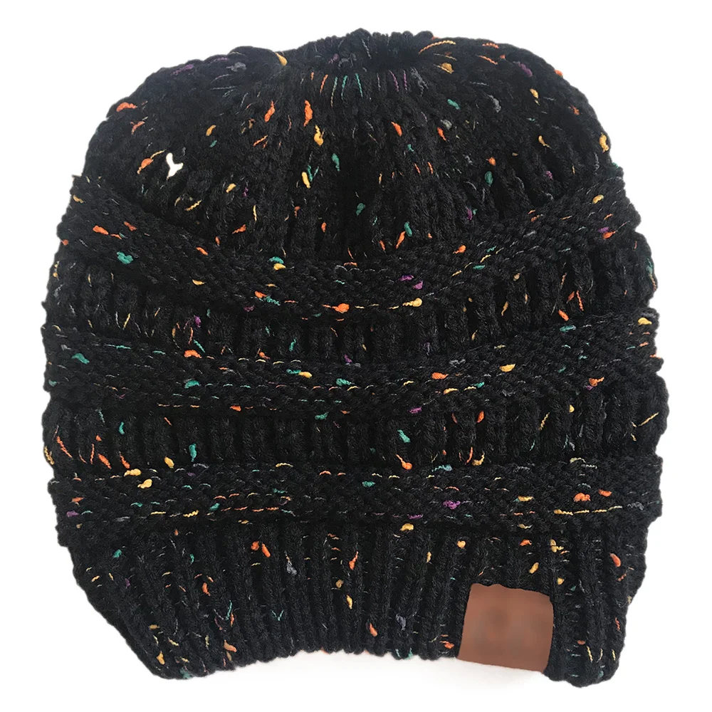 Black Женская модная шапка конский хвост Cc Beanies, вязаная женская шапка Beanie для девочек, шапка, мягкие теплые шапки для девушек - Цвет: Black