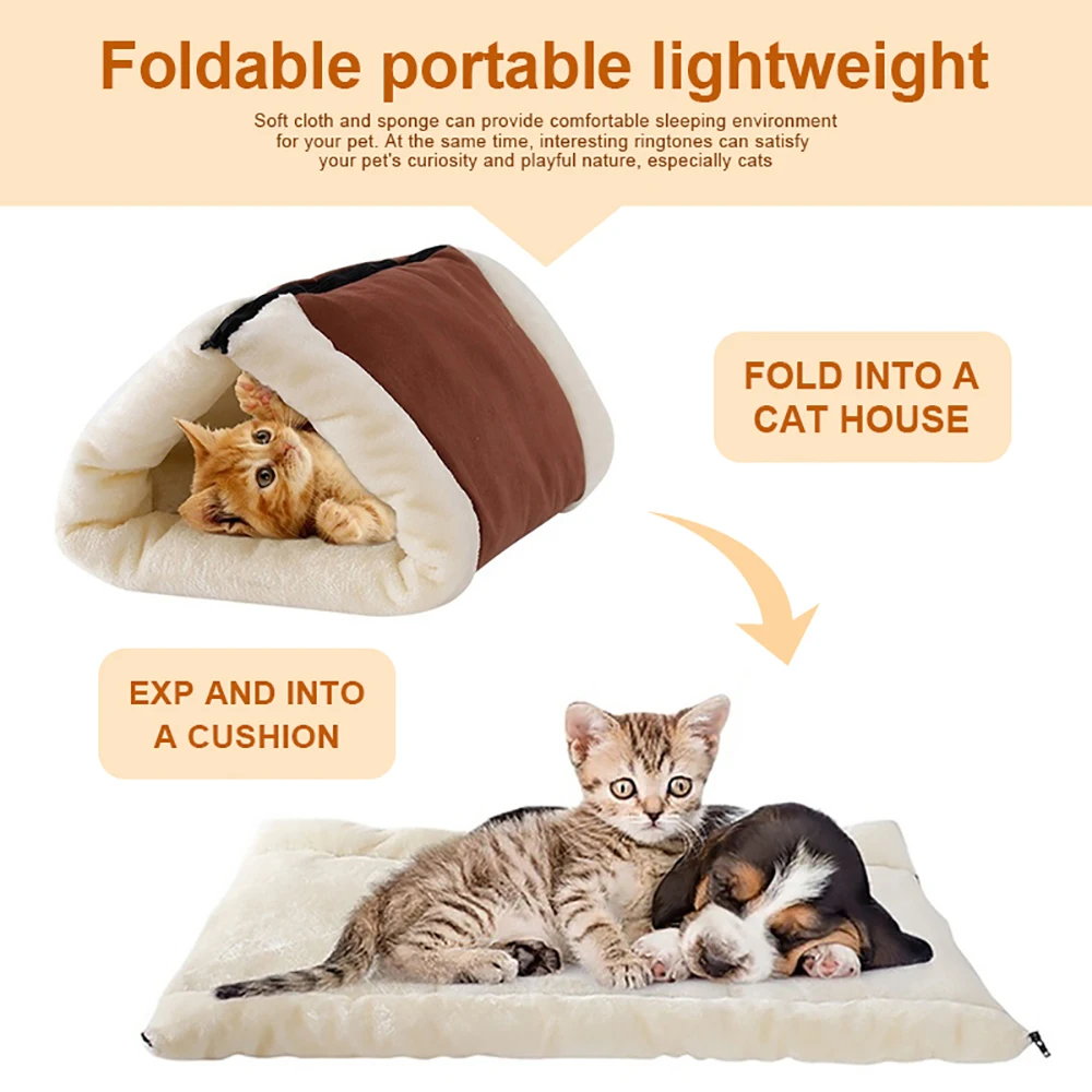 2-in-1 Cat Dog Bed Washable Soft Animal Puppy Tunnel Sleeping Mat Pad Sofa Foldable Winter Plush Pet Sleeping Bed Pet Supplies