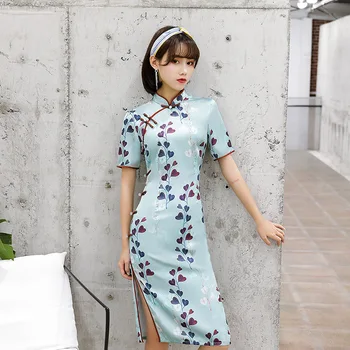 

Classic Blue Print Cheongsam Sexy Slim Split Women Qipao Elegant Chinese Style Dress Vintage Mandarin Collar Vestidos Plus Size