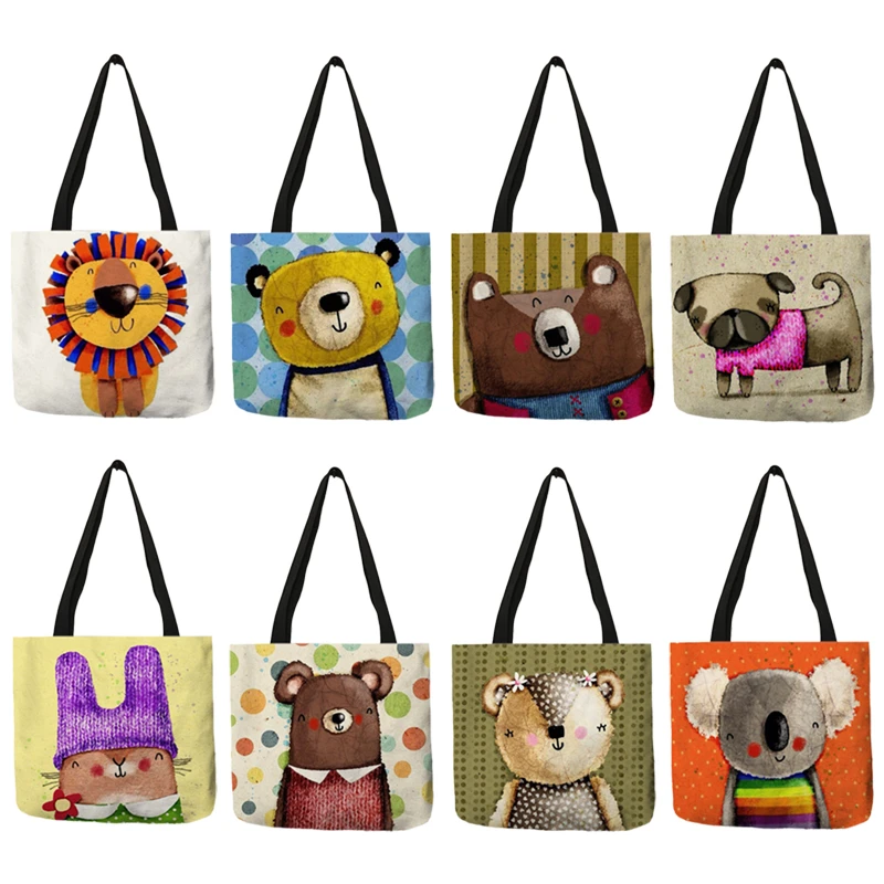 Bolso compras reutilizable con de animales dibujos animados para bolsa de mano plegable con estampado de oso Koala, de tela, para viaje|Bolsos de hombro| - AliExpress