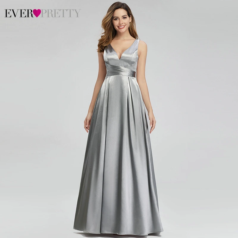 

Sexy Satin Evening Dresses For Women Ever Pretty A-Line Double V-Neck Sleeveless Simple Formal Party Gowns Lange Jurken 2019