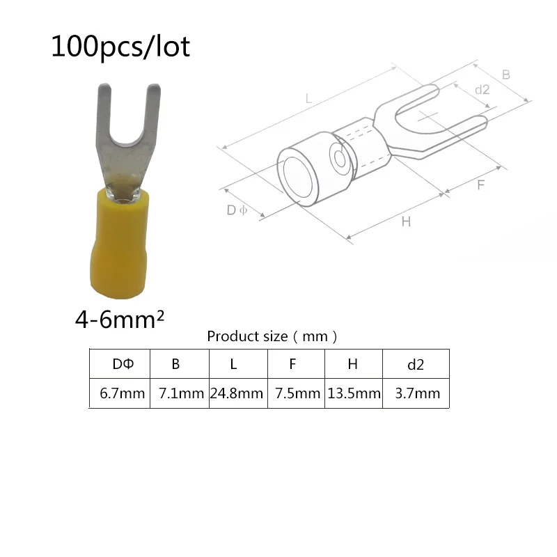 100 шт. Вилка предварительно изолированные клеммы вилка типа холодного отжима 0,5-1,5 мм 2 1,5-2,5 мм 2-4 мм² 4-6 мм 2 красная медь обжима
