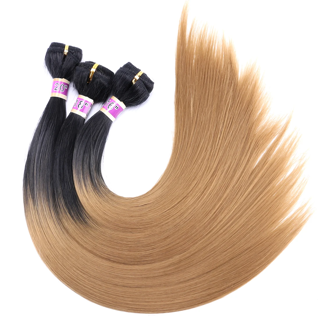 Hair Extensions Sliky Stright Ombre Golden Brown Blonde Burgundy Hair Bundles Fiber Hair Weave 16-20 Inches Synthetic Extensions