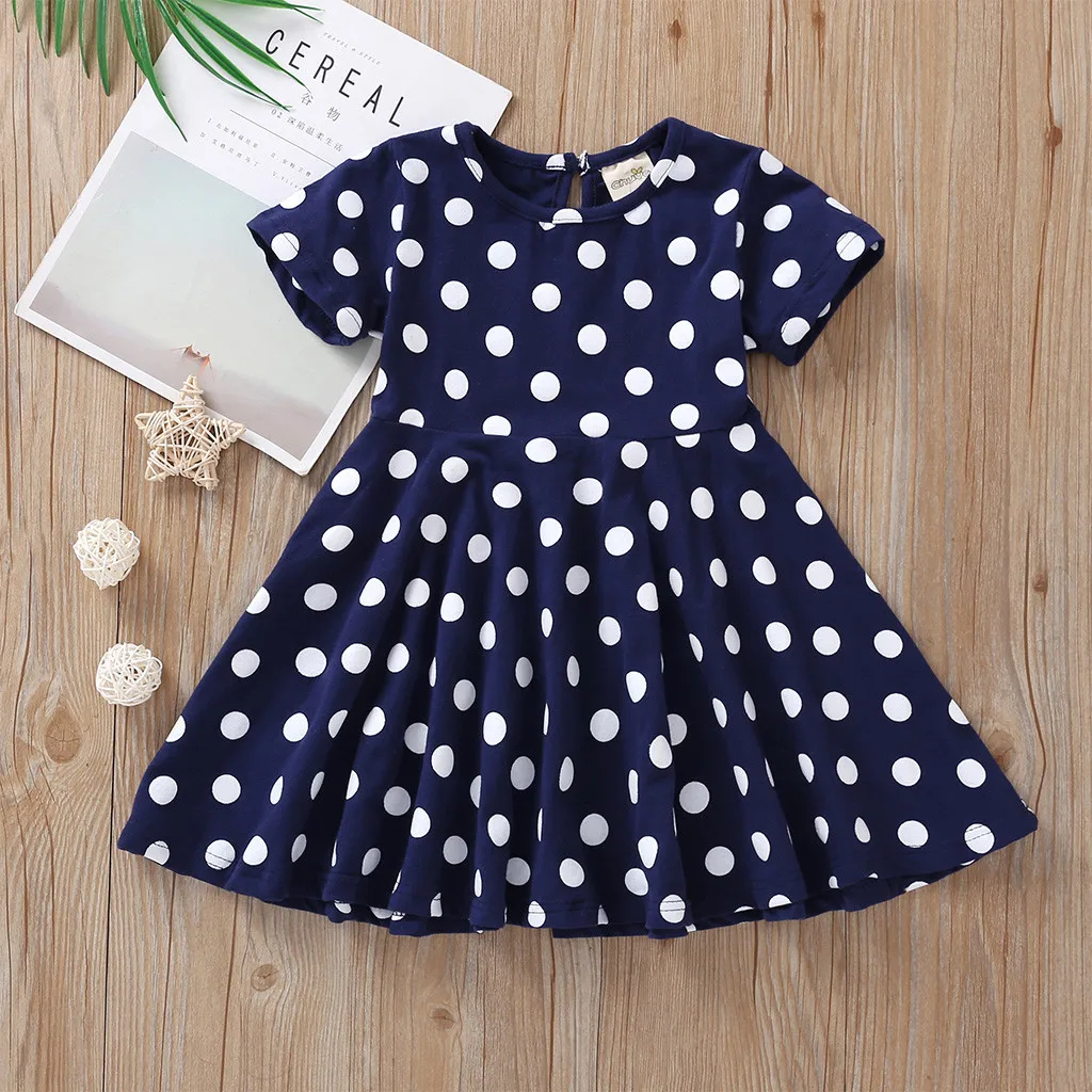 Платье для девочек; Vestidos 2019Top; детское винтажное платье для девочек; платье принцессы в горошек; праздничное платье в стиле рокабилли; детская одежда - Цвет: Blue