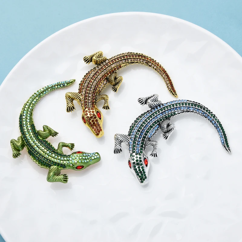 Fashion Women Pin Full Rhinestone Crocodile Animal Brooch Pins Accessories Gift
