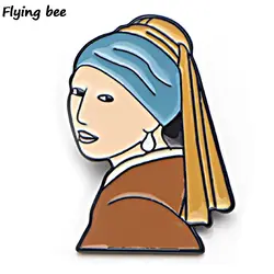 20 шт./партия Flyingbee девушка с жемчугом сережки-гвоздики Женская Брошь и булавка куртка эмаль шпильки значки значок на лацкан значок для