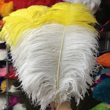 

Hot Sale 50 pcs White and Yellow 28-30inches/70-75cm "thick stem" male ostrich feathers Wedding Birthday Christmas Decoration