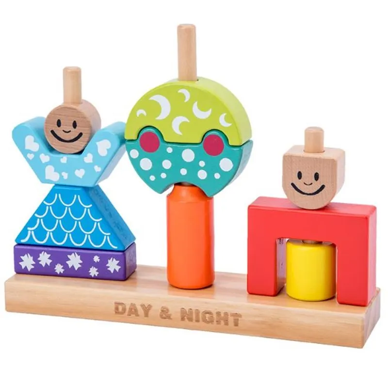 День и ночь столб блоки Монтессори деревянный блок игрушки родитель-ребенок Взаимодействие игры формы строительный блок