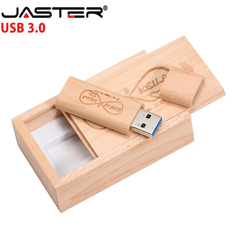 

JASTER USB 3.0 (over 10 PCS free LOGO) Wooden maple usb with box usb flash drive Memory stick pen drive 8GB 16GB 32GB 64GB gift