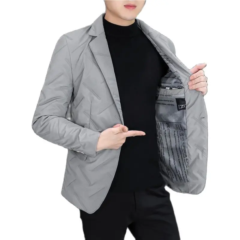 Blazer Men Autumn/Winter Men's Suit Fashion Jacket With Fleece And Thick Solid Color Button Door Pocket Trim Inthree ColorsM-3XL | Мужская