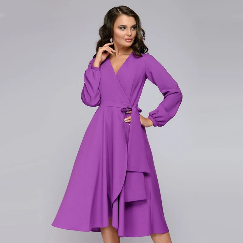 Koop Vintage een Lijn Ruches Party Dress Dames Lantaarn Mouw v hals Sexy Elegante Jurk 2019 Herfst Mode Lange Jurk Vestidos
