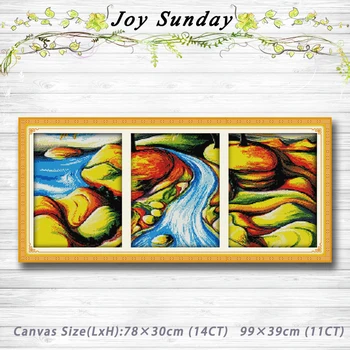 

The flowing river triptych scenery painting dmc 14CT 11CT counted cross stitch kits embroidery set Needlework Set Home decor