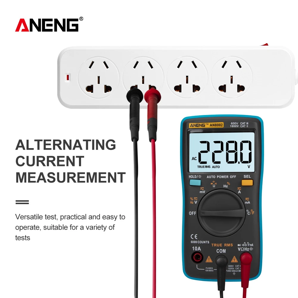 ANENG AN8002 Digital Multimeter 6000 counts Backlight AC/DC Ammeter Voltmeter Ohm Alligator clip jumper wire test lead