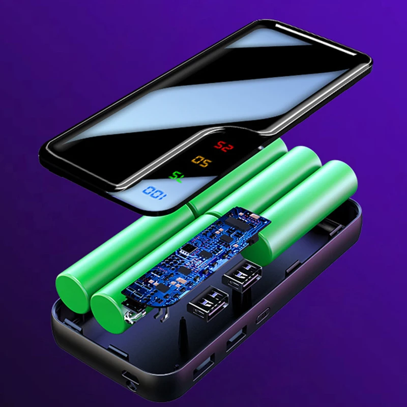 10000 мАч Внешний аккумулятор 5*18650 Battey внешний аккумулятор зарядное устройство двойной USB порт внешний аккумулятор повербанк портативный для iPhone 6 7 8 X Xiaomi