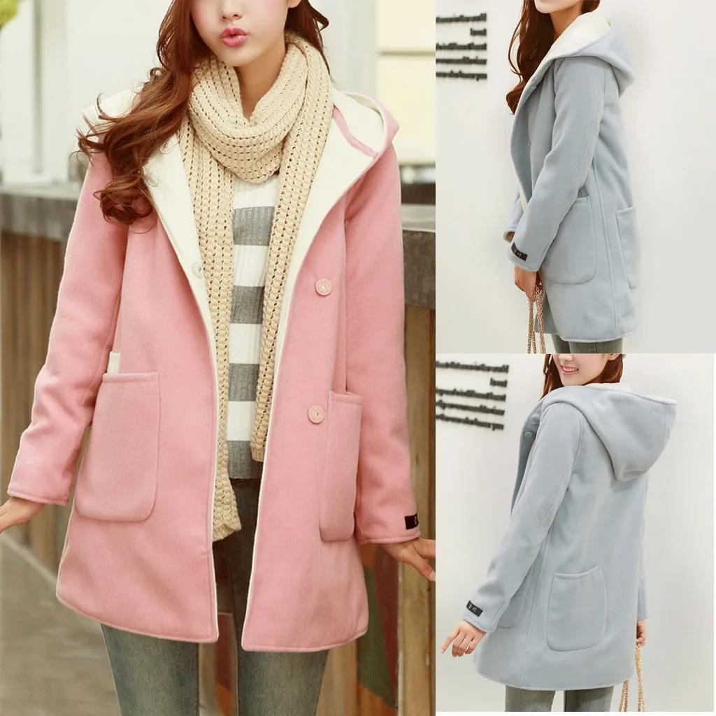 Женская Повседневная куртка средней длины с капюшоном, зимнее шерстяное плотное пальто, зимнее женское пальто