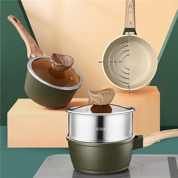 

Aluminum Milk Pan Nordic Green 1.8L Single Handle Non-stick Soup Pot Baby Cooking Utensils Saucepan Home Kitchen Pot Cookware