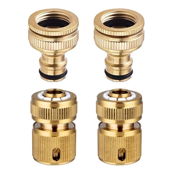

4 Pieces Garden Hose Tap Connector 1/2 Inch and 3/4 Inch Size 2-In-1 and 1/2 Inch Hose Pipe Quick Connector