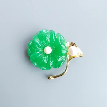 

LiiJi Unique Green Jades Freshwater Pearl Ginkgo Leaf Fashion Brooch Copper Gold Color For Women Jewelry