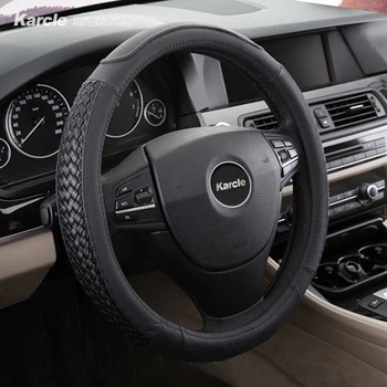 

Karcle Genuine Leather Car Steering Wheel Cover Woven Wheel Cover Anti-Slip Steering Wheel Protector Car Accessories Interior