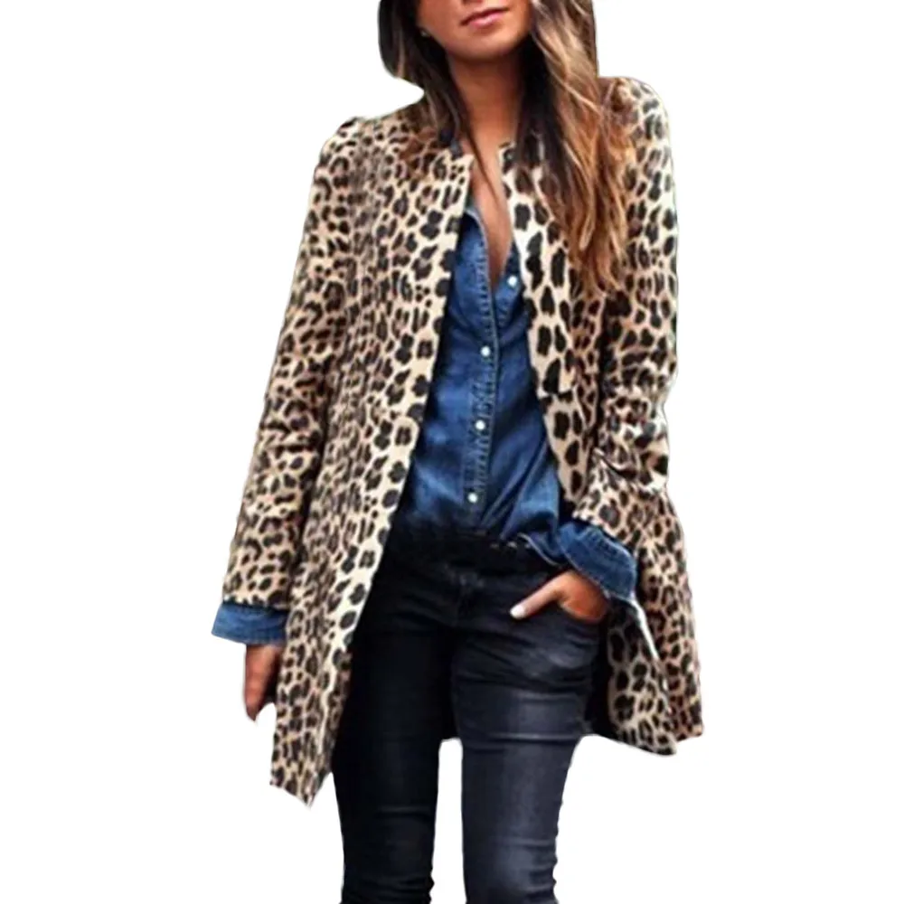

New Wind Coat Women Leopard Sexy Winter Warm Leopard Print Cardigan Long Coats for Women 2019 Casual Outwear Chaqueta Mujer