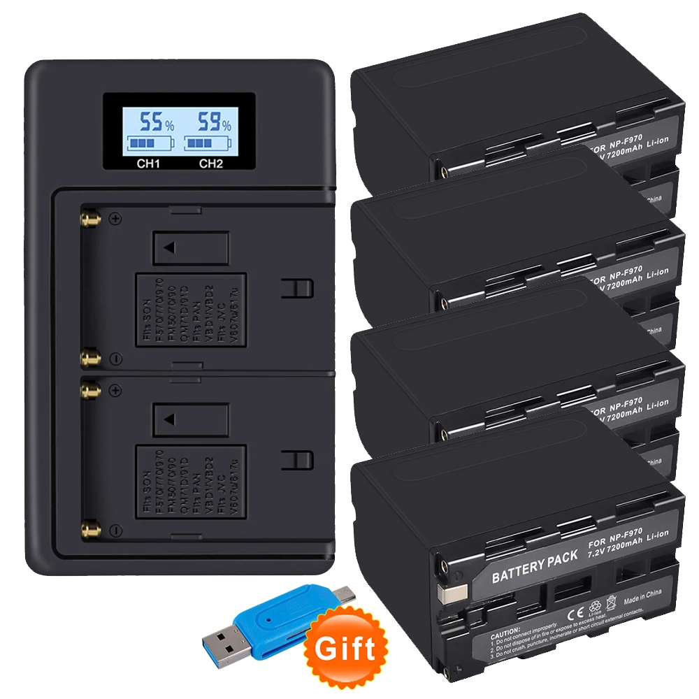 PALO-Batería de pantalla de 7,2 V, 7200mAh, NP F960 F970, 1 LCD, carga Dual rápida 3X, para SONY F970 F960 F770 F570 CCD-RV100