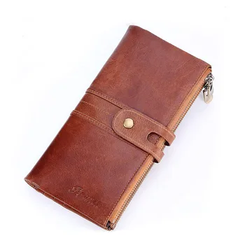 

Genuine Leather Long Wallet Credit ID Cards Holder Male Zipper Hasp Coin Pocket Natural Skin Clutch Handy Men Purse Money Bag