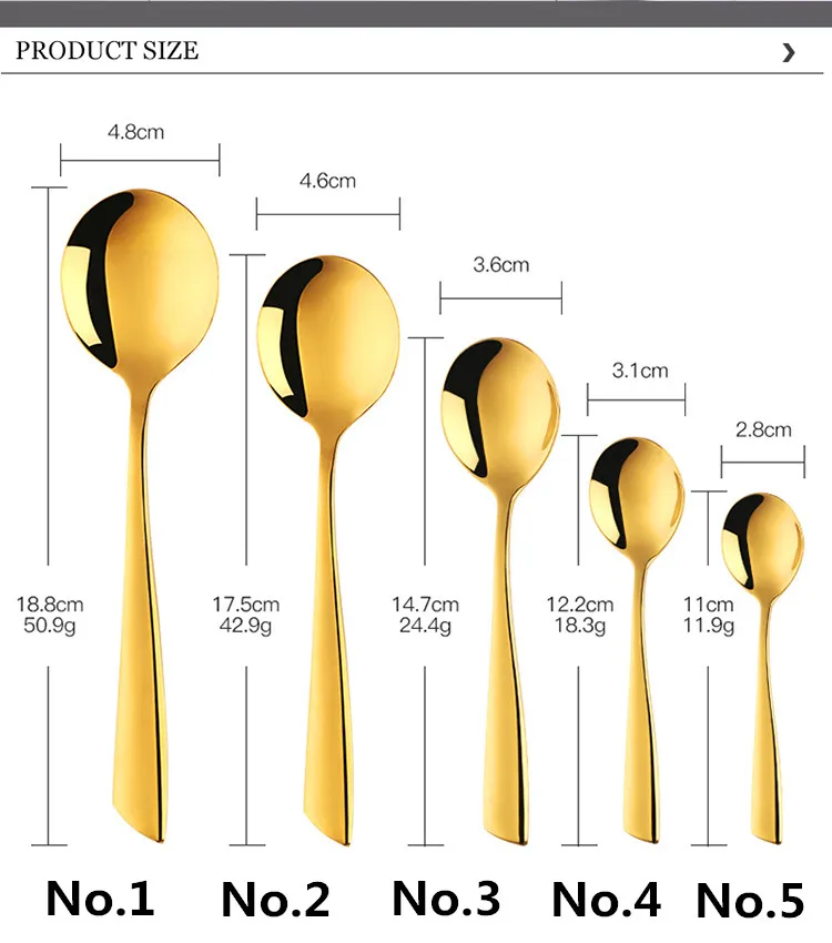 5 шт. десертные ложки Чай Кофе суп медовая ложка из нержавеющей стали, дессертная ложка золото смешивание посуда набор радуга несколько размеров