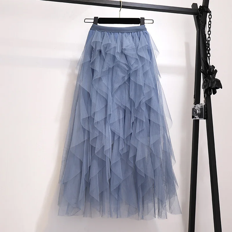 Летние юбки женские модные Асимметричные юбка из прозрачной ткани эластичная высокая талия до середины икры юбка-пачка Длинная женская 2019